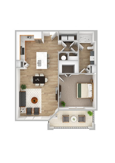Floor plan for 1 bed, 1 bath, 792 sqft